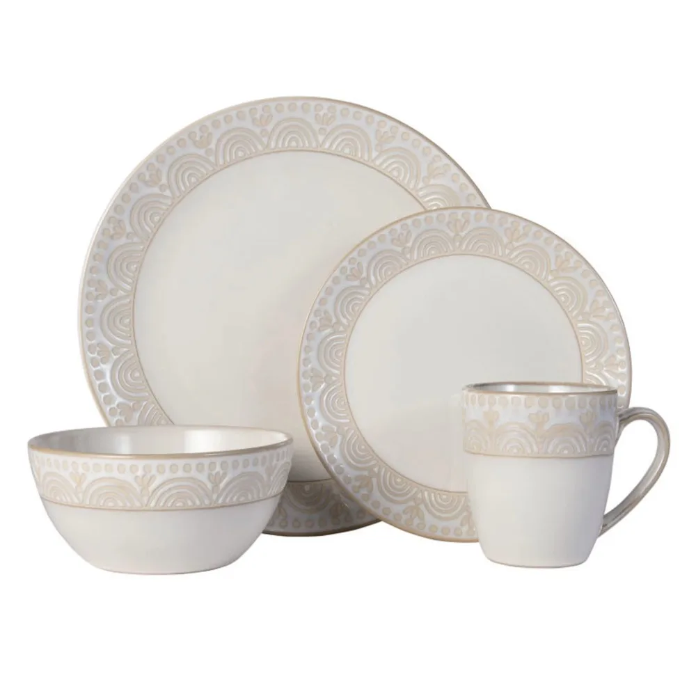 

Посуда из керамики BOUSSAC Amelia Cream, набор посуды из 16 предметов, сервировочная посуда, кухонная посуда, обеденные тарелки
