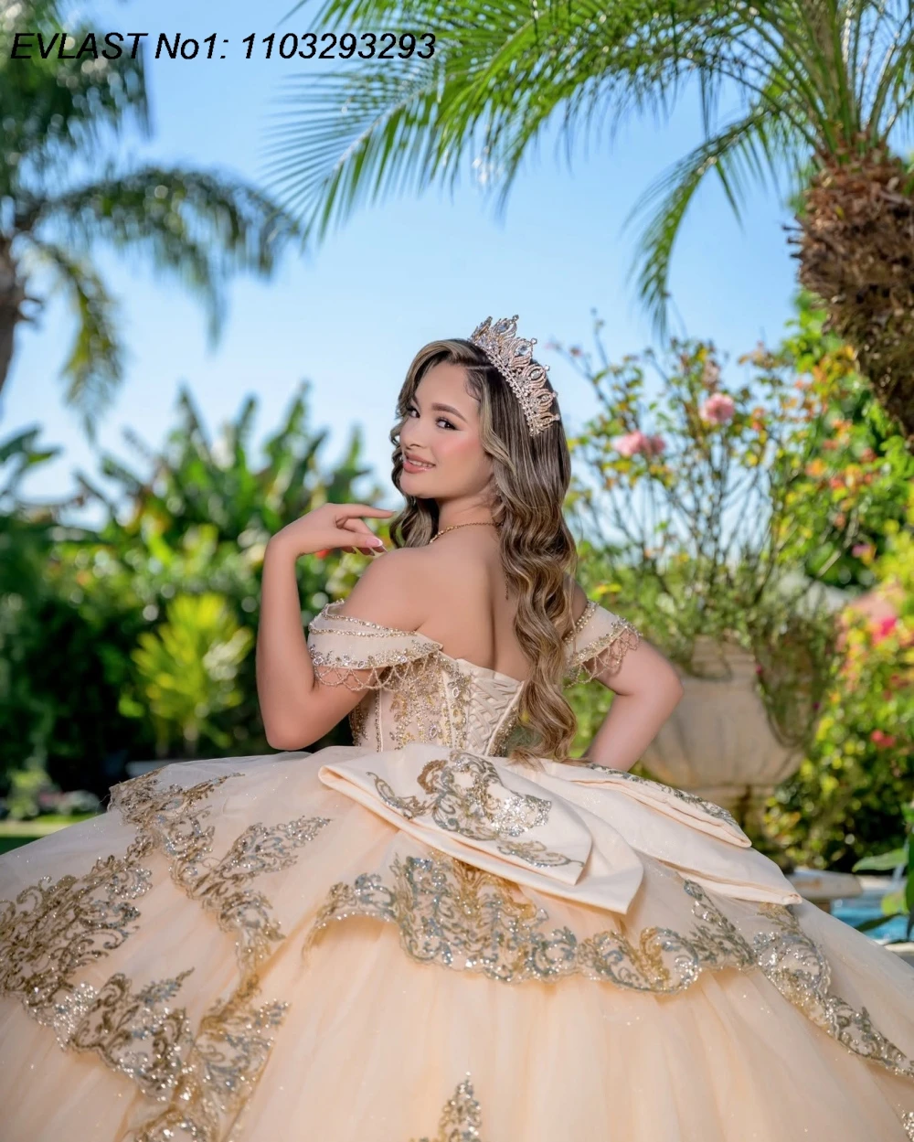 Индивидуальное блестящее золотое бальное платье EVLAST для Quinceanera с пайетками, аппликациями и кристаллами, расшитое бисером, для Sweet 16, Vestidos De 15 Anos AQ250 (art.: 3920daa6da4fc) - 3920daa6da4fc