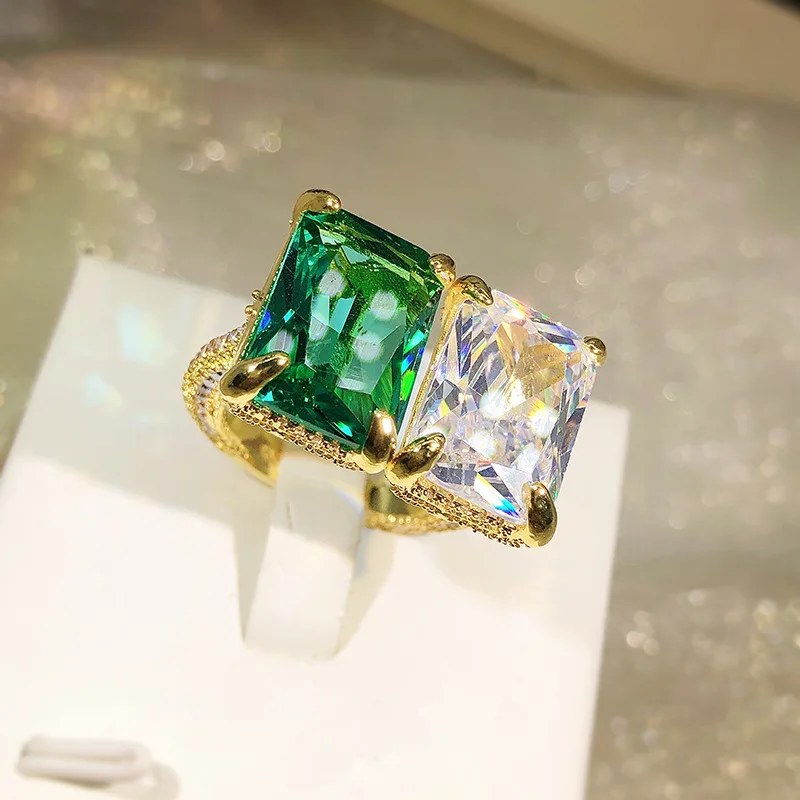 

Bright High-grade Retro Emerald Malachite Green Zircon Diamond Opening Adjustable Ring for Women Wedding Banquet Jewelry Gifts