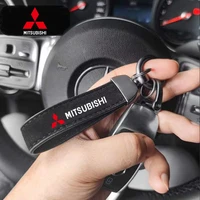 metal leather car keychain 360 degree rotating horseshoe rings for mitsubishi asx lancer pajero outlander l200 delica eclipse
