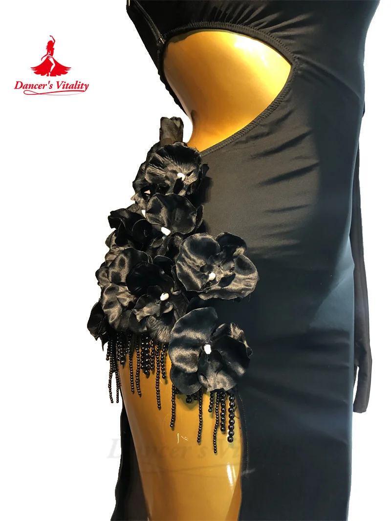 Женское платье из спандекса для латинских танцев с одним рукавом Rumba Chacha Tango