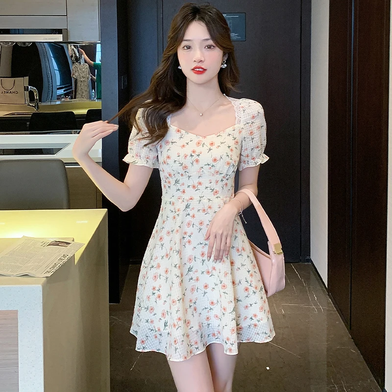 

Will spring peach painted new gentle summer wind broken flower skirt temperament of French women dress