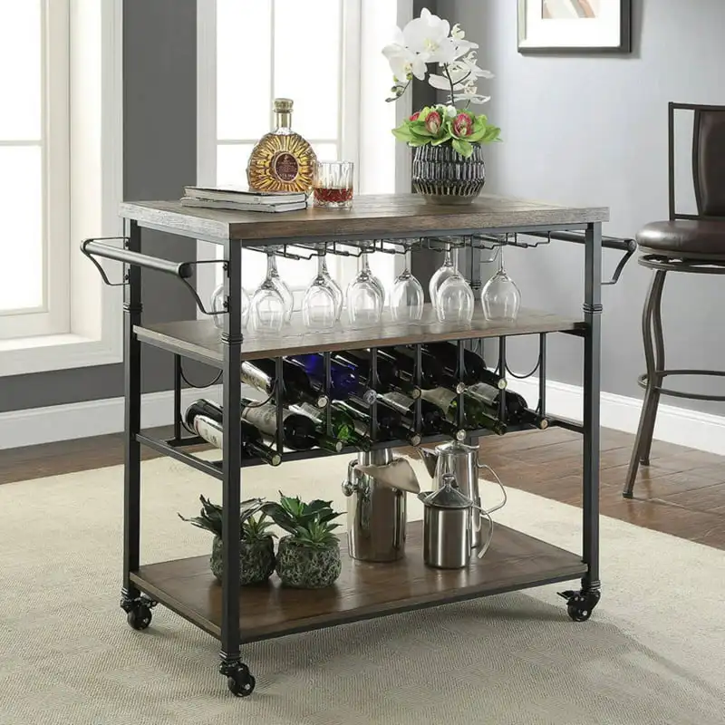 

Wood Kitchen Cart Island, Black