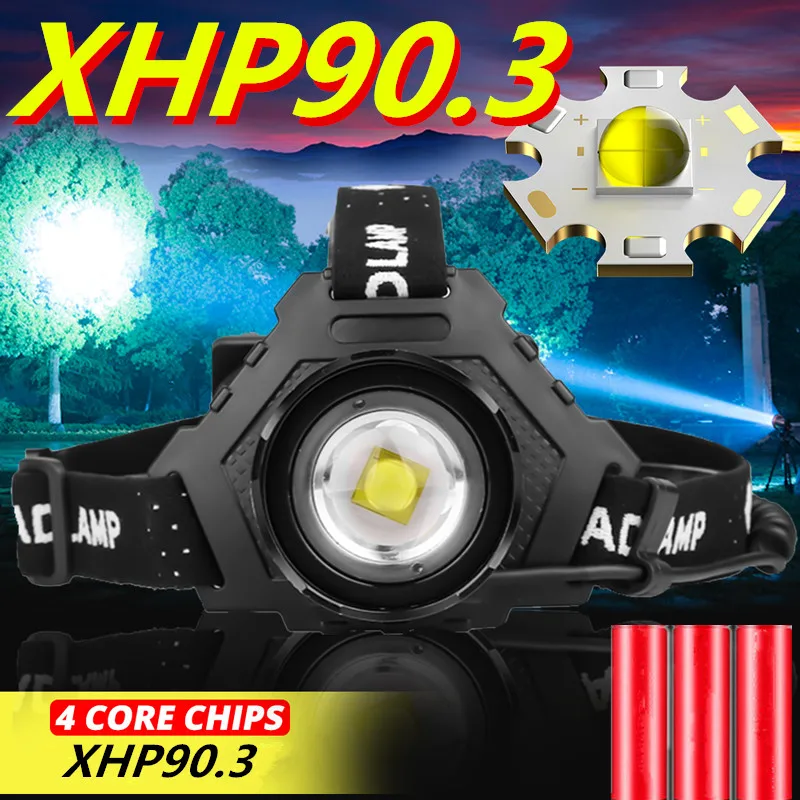 

600000lm XHP 90.3 rechargeable head lamp USB Powerful led headlamp 18650 xhp 90.3Portable outdoor led fishing head flashlight