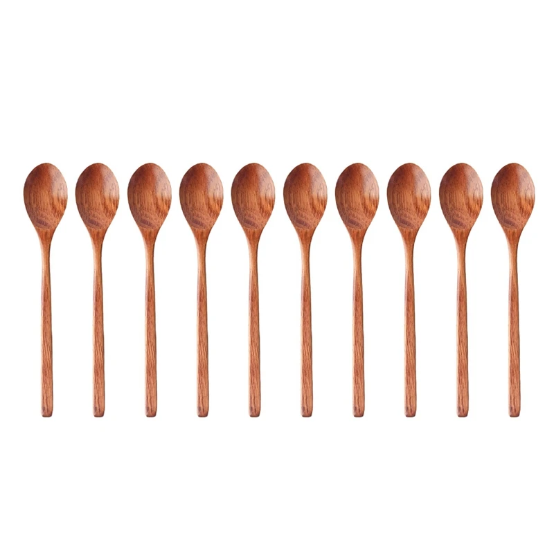 

Wooden Spoons, 10 Pieces Wood Soup Spoons for Eating Mixing Stirring, Long Handle Spoon Kitchen Utensil