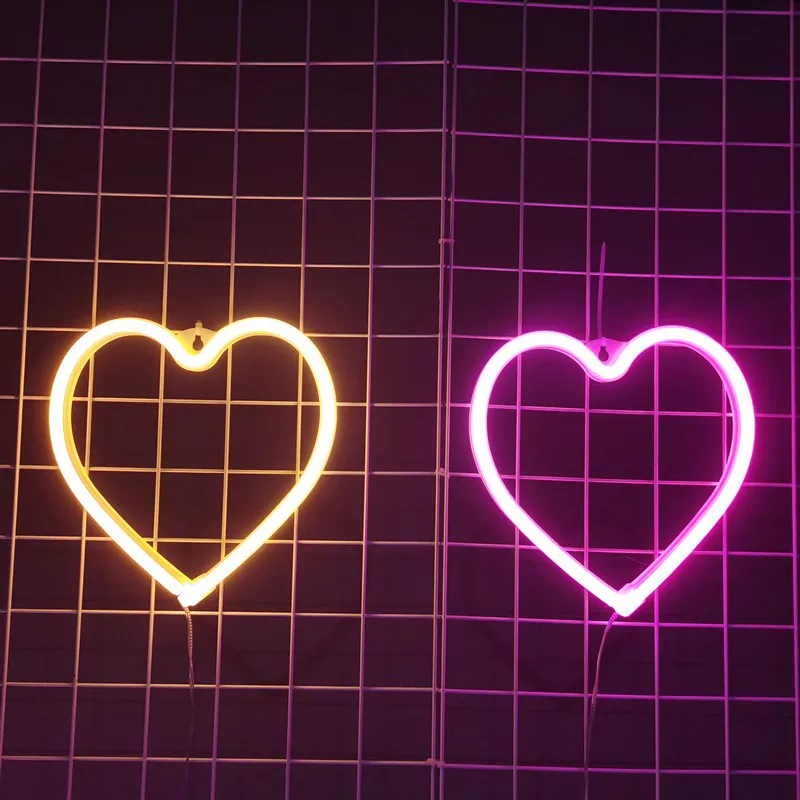 LED Love Neon Lights Ornament Heart Modeling Lights Wall Hanging Wedding Proposal Birthday Ambient Light Bedroom Home Decoration