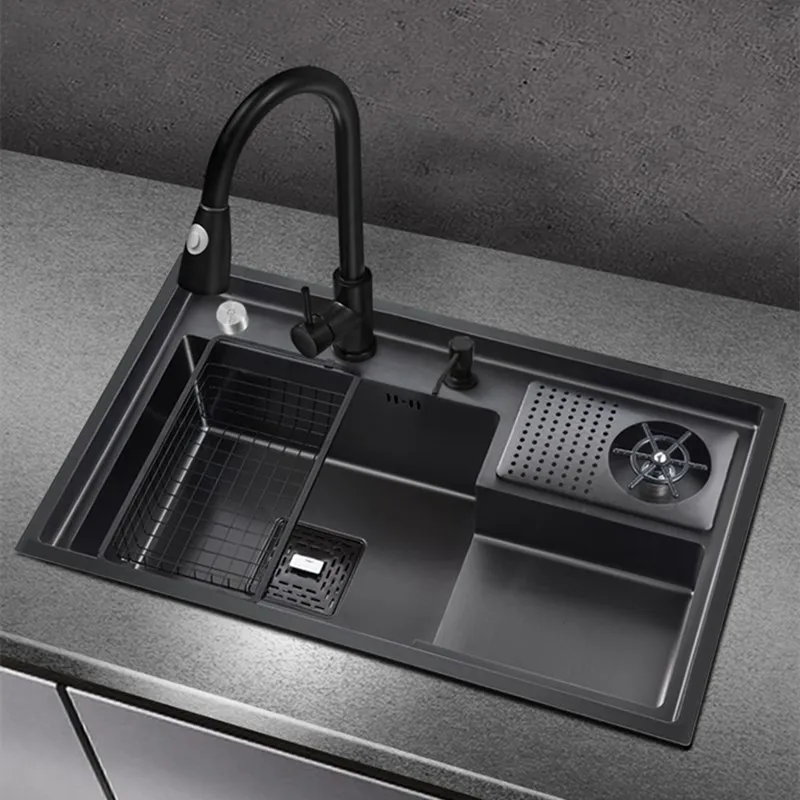 

Кухонная мойка с наношагом, раковина из нержавеющей стали с одним пазом, для кофейни, бара, бассейна, 78x48 см, с управлением сливом