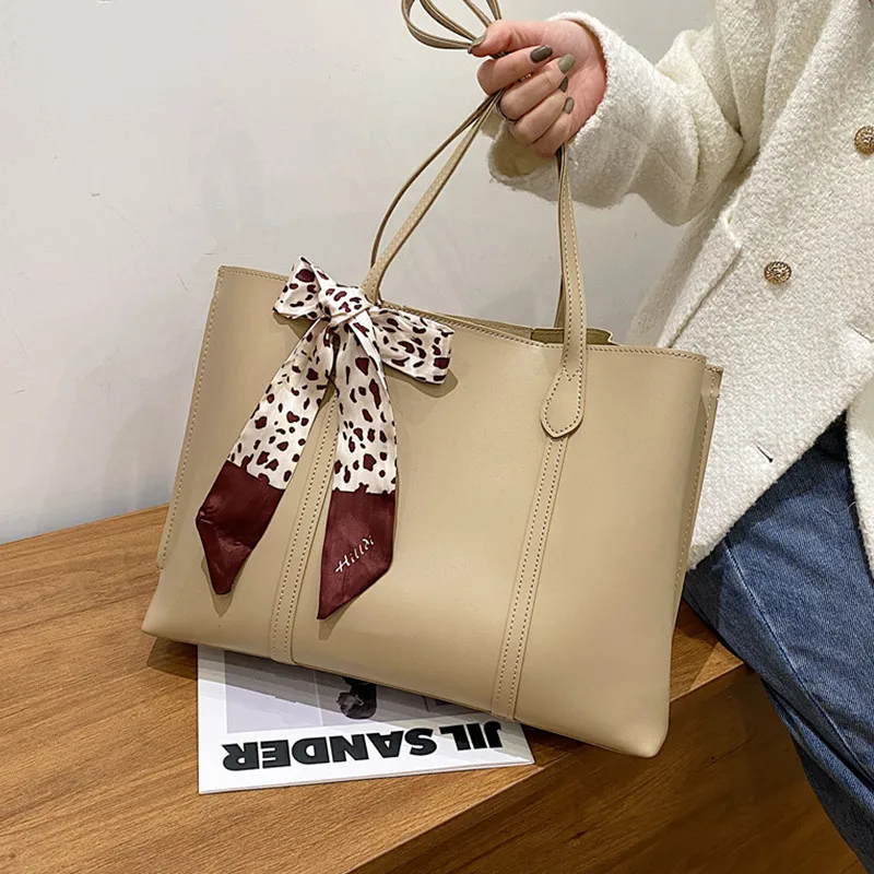 

Vintage Big Tote Bags for Women Large Capacity Scarves Shopper Bag Female Casual Handbag Ladies Designer Pu Leather Shoulder Bag