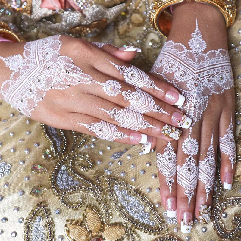 Белые наклейки из хны для женских искусственных татуировок водостойкие