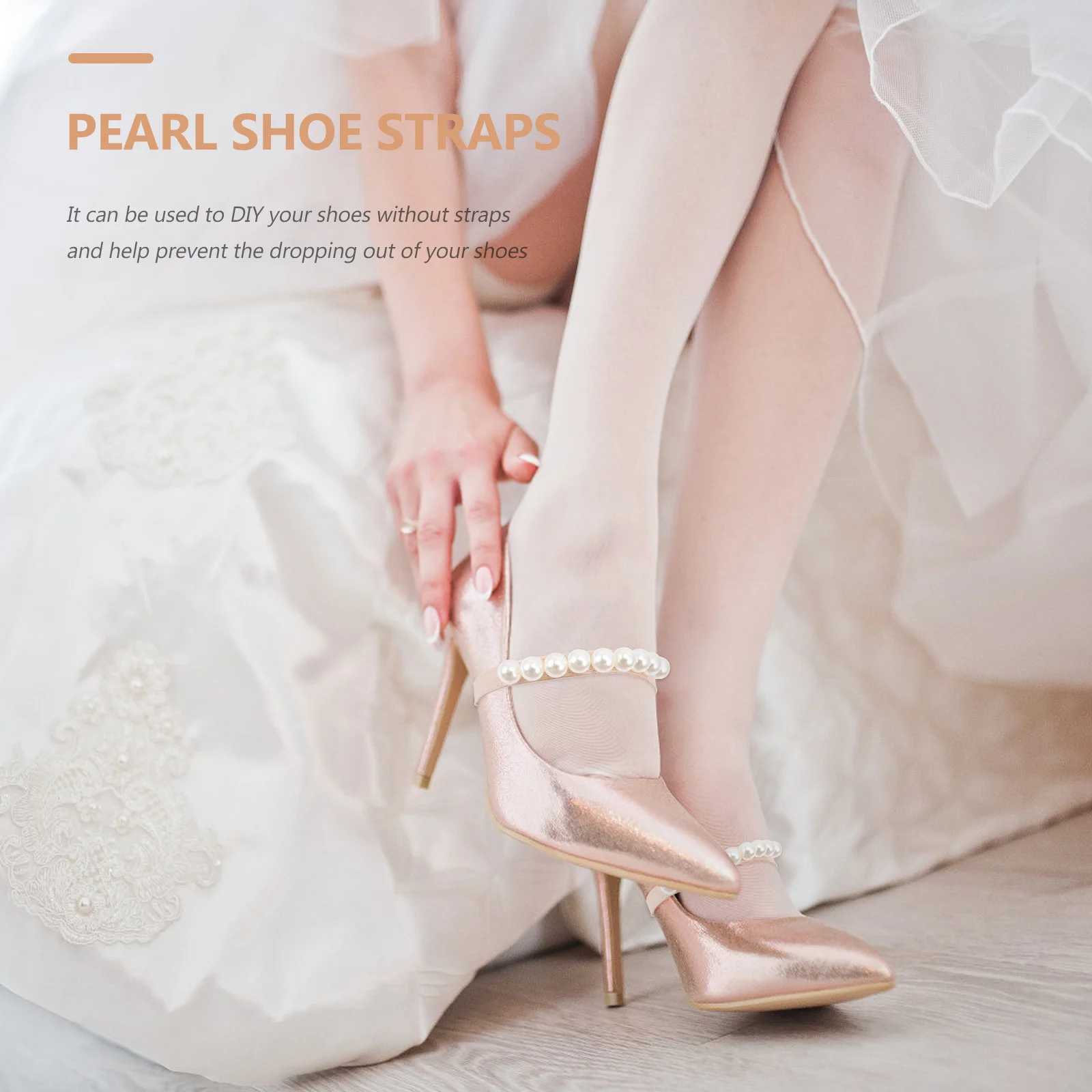 2 Pairs Stretch Laces High Heeled Shoe Bungee Detachable Shoelace Strap Heels Elastic Straps Pearl Pumps Band Anti Drop