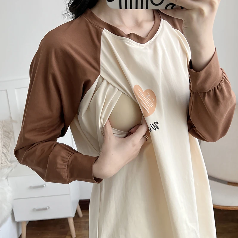 

Беременность Осенняя футболка Топ для беременных женщин Одежда для беременных женщин Футболка для беременных с длинным рукавом для кормящих матерей 6032B