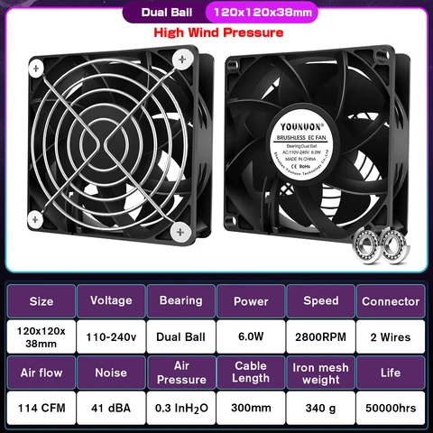 YOUNUON EC BRUSHLESS FAN 120 мм 7 лопастей 220V