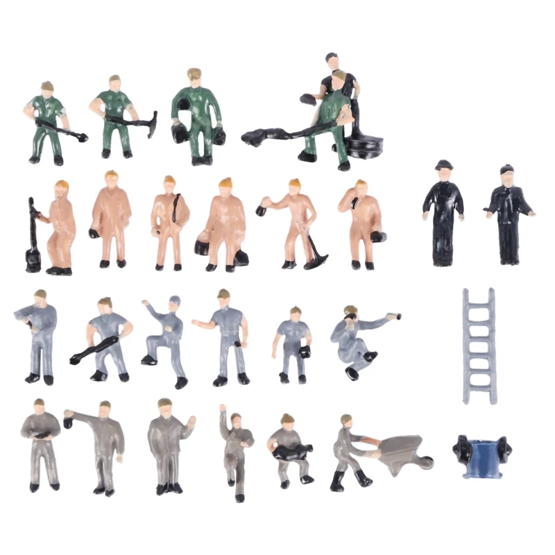 

HOT SALE 25pcs 1:87 Figurines Painted Figures Miniatures of Railway Workers with Bucket and Ladder