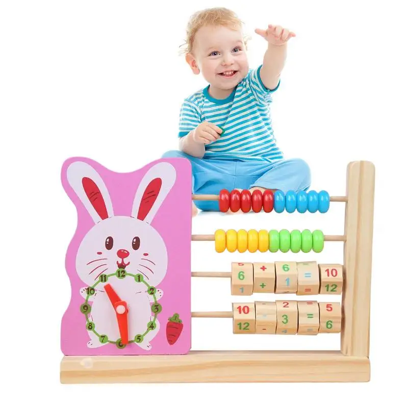 

Wooden Cartoon Animal Clock Abacus With Multi-Color Calculation Beads Multifunctional Teaching Tool For Kindergarten Homeschool