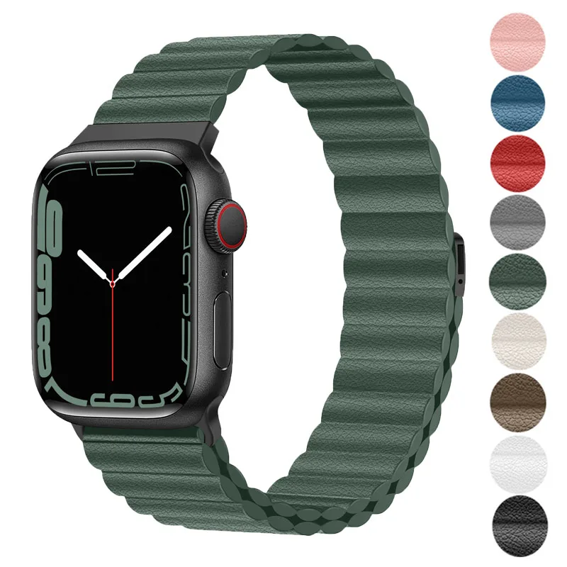 

Magnetic Strap For Apple Watch Band 45mm 44mm 40mm 41mm 42mm 38mm 45 iWatch band SE 6 3 5 4 Leather correa apple watch series 7