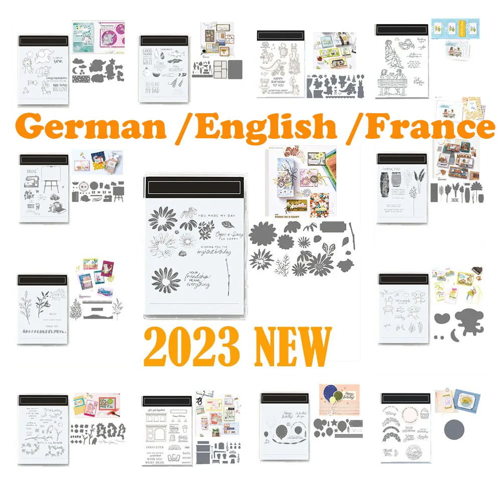 

28 Styles DE/FR/EN Stamps And Dies Cutting Stencils New 2023 German Scrapbooking Embossing Die Diy Card Making Stamping Craft