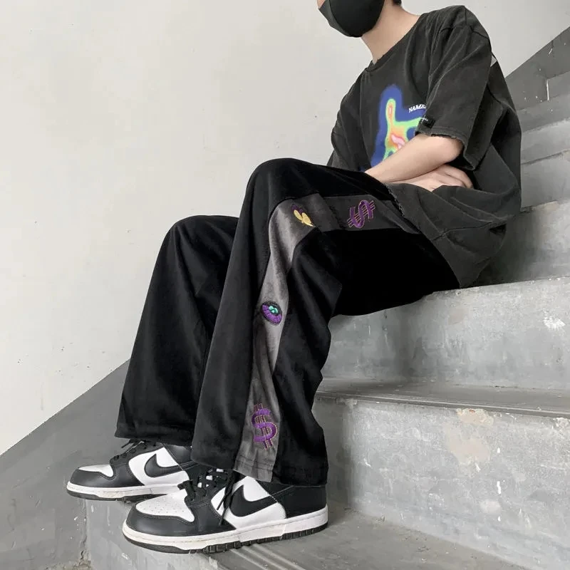 American Retro Hip-Hop Printed Label Casual Pants Men'S Summer Korean Version Harajuku Style High Street Wide Leg Sports Pants