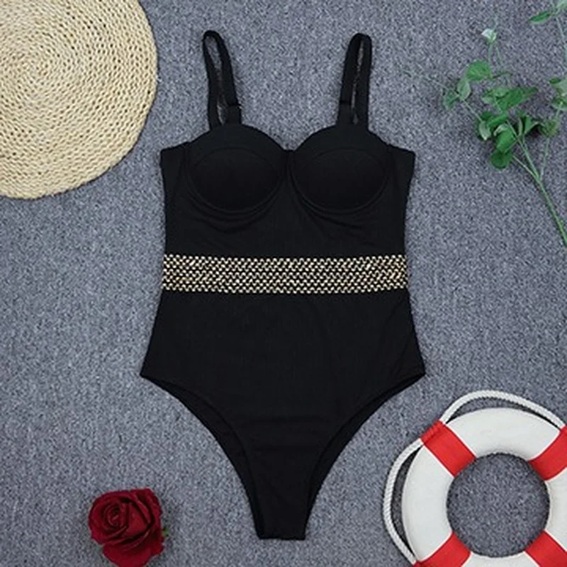 Sexy One Piece Swimsuit Women Solid Swimwear Bodysuit Swimsuit Push Up Monokini Bathing Suit Summer Beachwear Black 2022 New