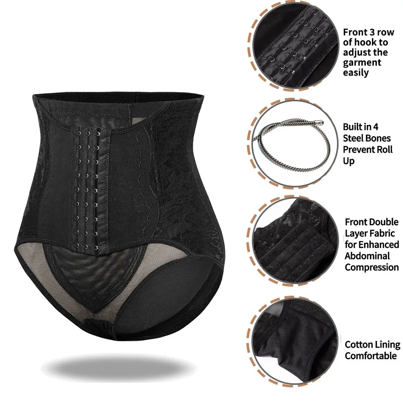High Waist Control Panties Women Shapewear Tummy Compression Underwear Mesh Butt Lift Front Closure Slim Waist Trainer XXXL