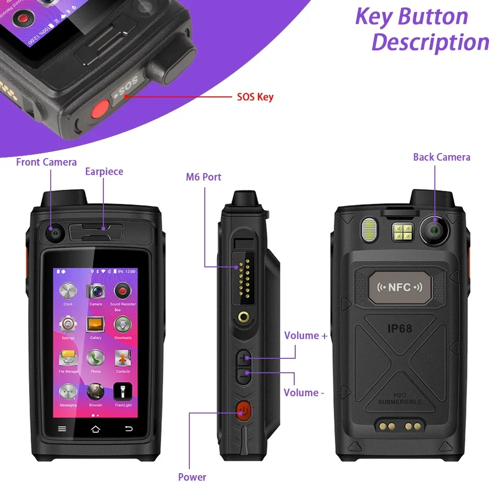 Фото UNIWA A19S противоударный смартфон IP68 водонепроницаемый 4G LTE четырехъядерный телефон рация POC Zello Android 6 мобильный телефон 4800 мАч №2