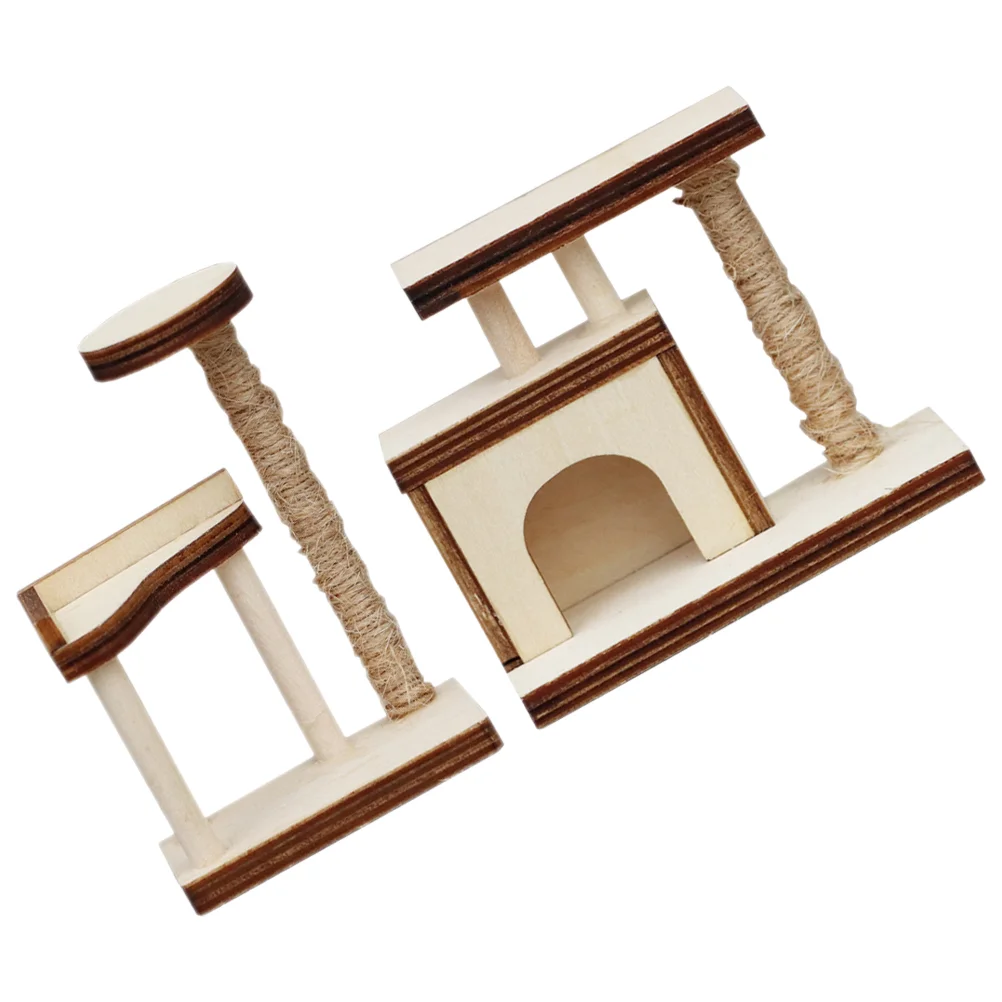 

Cat Trees Model Mini Wooden Furniture Adorn Simulation Miniature House Adornment Climbing Tower Ornament