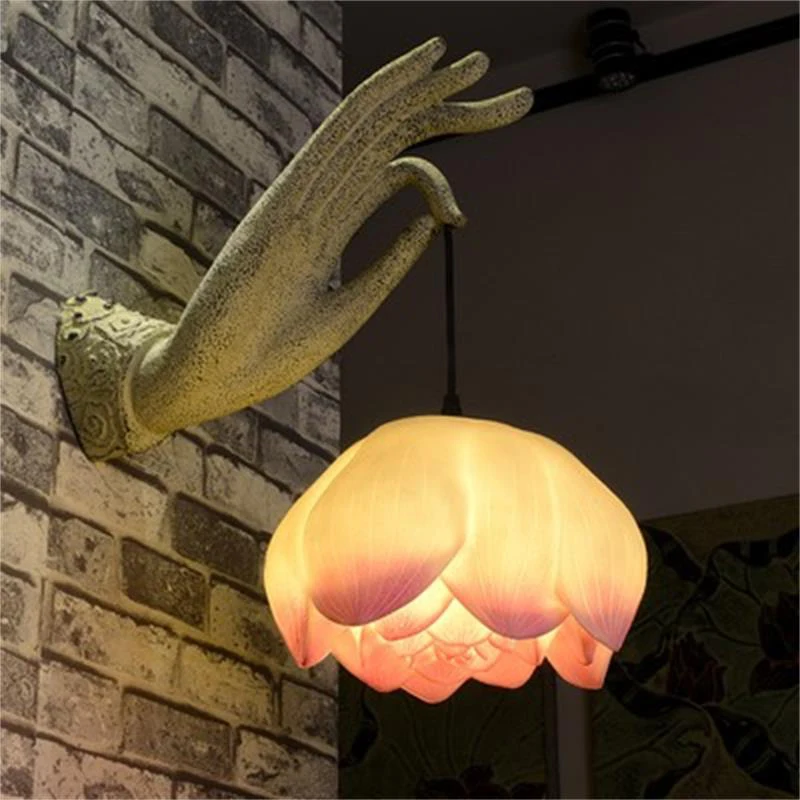 

Creative New Chinese Buddha Hand Wall Lamp Zen Study and Bedroom Background Wall Corridor Aisle Balcony Decoration Lotus Lamp