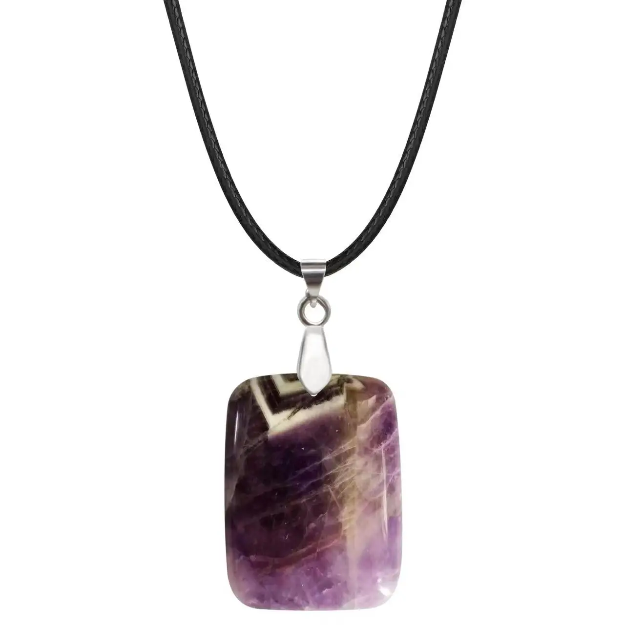 

Amethyst 30X40MM Rectangle Pendant Necklace Healing Chakra Crystal Spiritual Choker Charms Jewelry for Women Girls