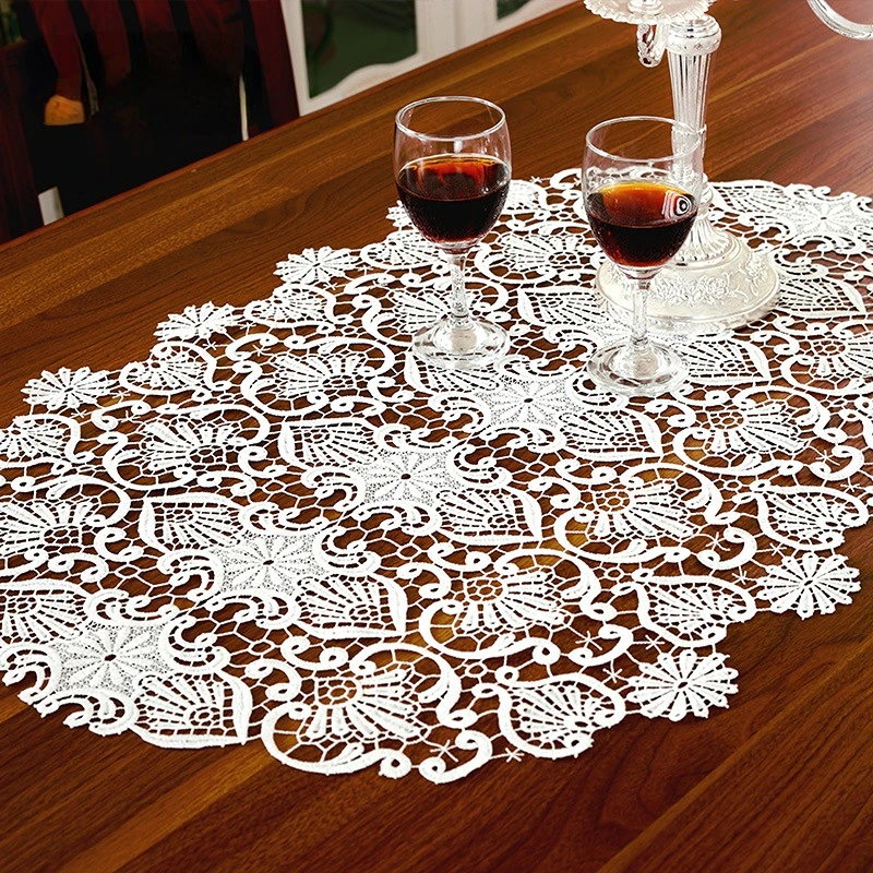 Настольная дорожка с белой вышивкой Европейский настольный флаг кружевное