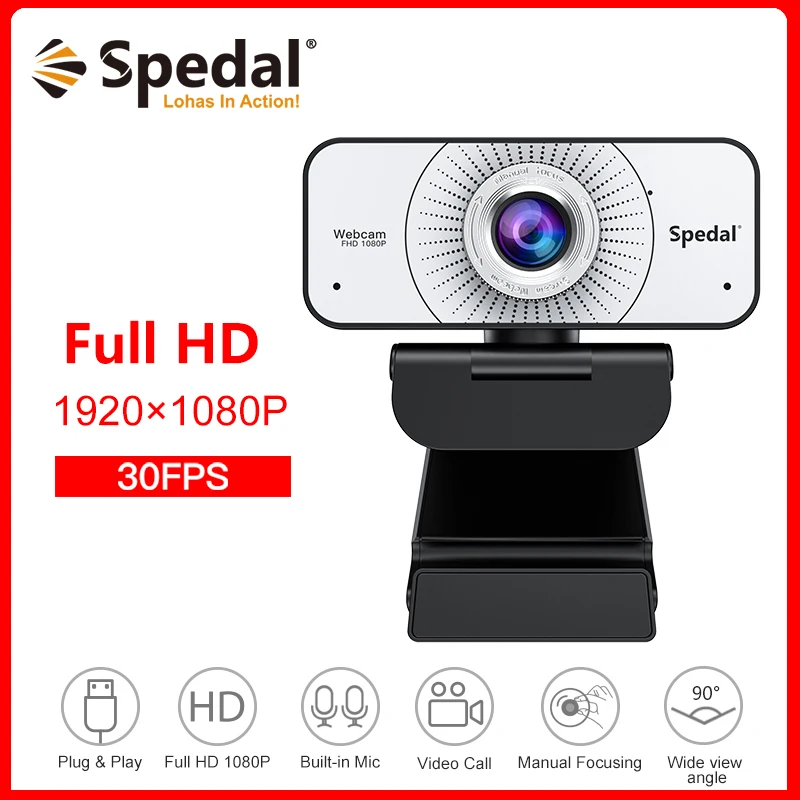 Веб-камера Spedal MF821 1080P Full HD с ручной фокусировкой и микрофоном, USB-разъем для ПК, Mac, ноутбука, настольного компьютера, YouTube, Skype