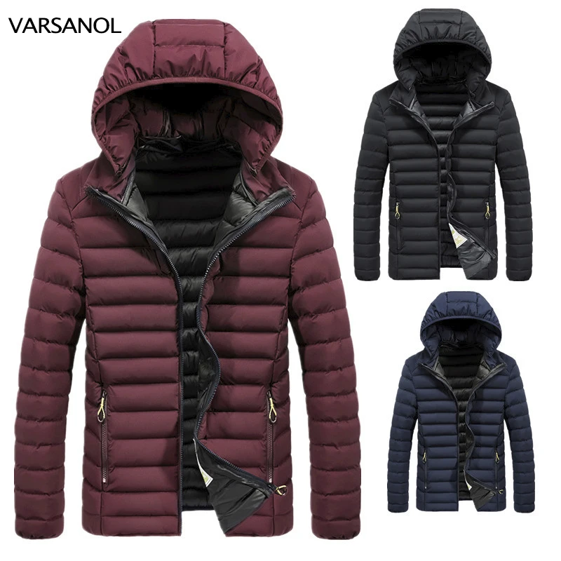 VARSANOL Hooded Mens Parkas Jacket Winter Windproof Warm Jackets Coats Man Casual Outwear Triped Thick Parkas Male Clothes L-4XL
