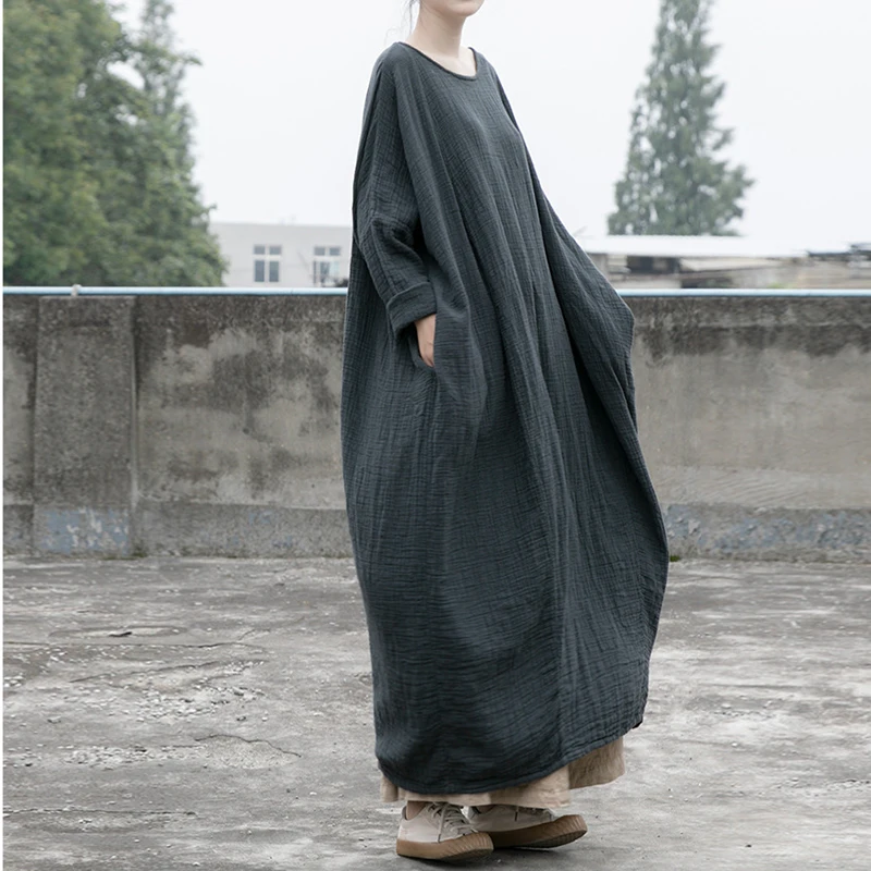 

NINI WONDERLAND Autumn Winter Cotton Linen Vintage Long Robe Dress Women Loose Big Size Mori Girls Style Dresses Long Sleeved
