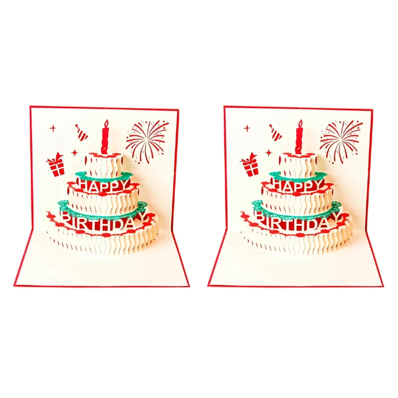 

3 открытки на день рождения, поздравительные открытки, бумажные 3D открытки ручной работы, лазерная резка, винтажный торт с красным конвертом