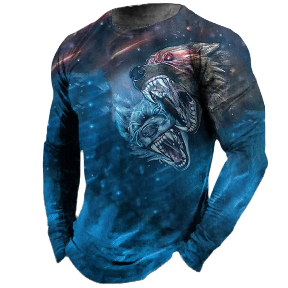 

Vintage T Shirt Men Long Sleeve 3D Lion Printing T Shirt 2022 Oversized Man Clothing O Neck Casual Male T Shirt Trend Streetwear