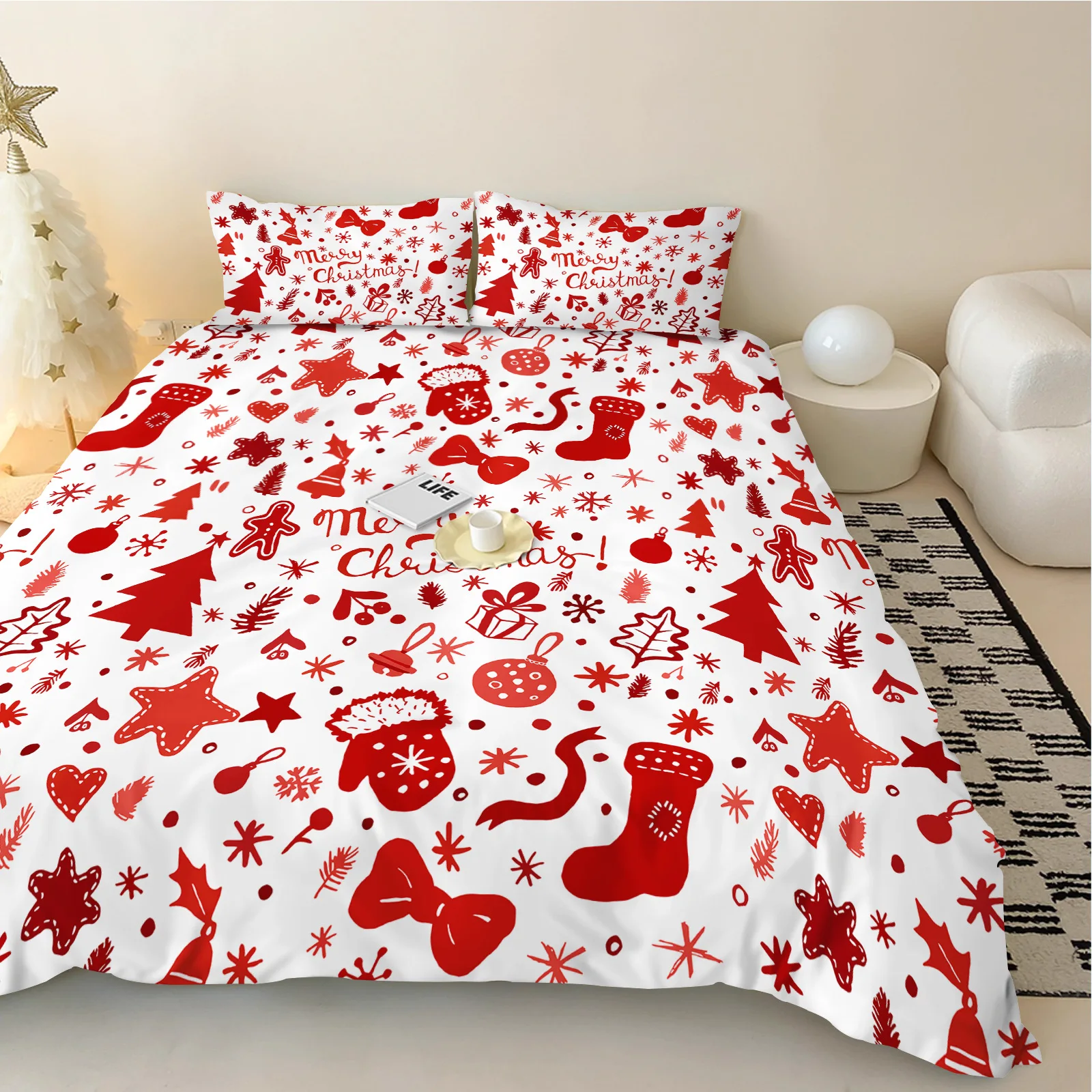 Пододеяльник Рождественская серия Снеговик красная шляпа подарок праздничный