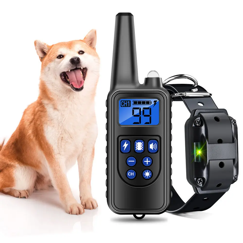 

Black Electric Dog Training Collars Rechargeable Electric Shock Collar With 800m PU Leather Receiver Pet Dog Training Collars