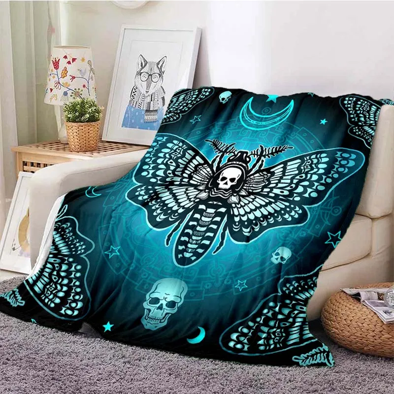 

Moth Skull Blanket Fluffy Soft Cozy Flannel Warm Throw Blankets Sofa Nap Shawl Bed Sheet Portable Lightweight Travel Camping Rug