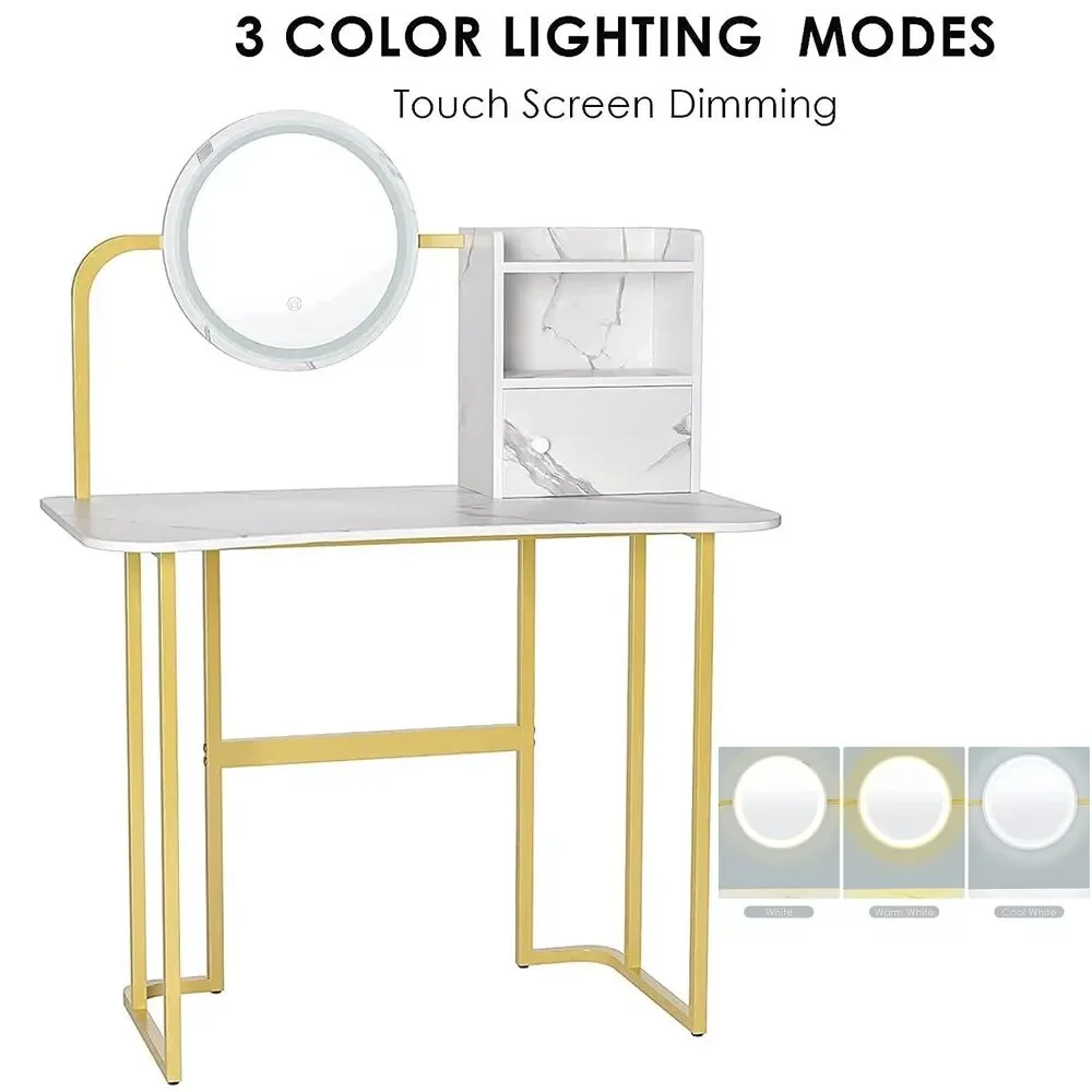 

Dresser Dresser Set 3 LED Lighting Adjustable Makeup Desk with Mirror We Gold Dressers for Bedroom