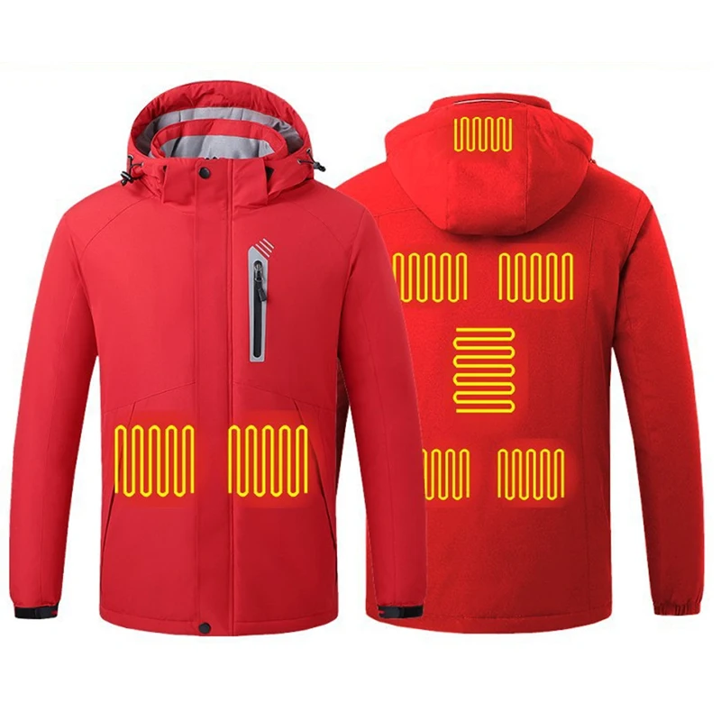 NWE Men Winter Warm USB Heating Jackets Smart Thermostat Pure Color Hooded Heated Clothing Waterproof Warm Jackets