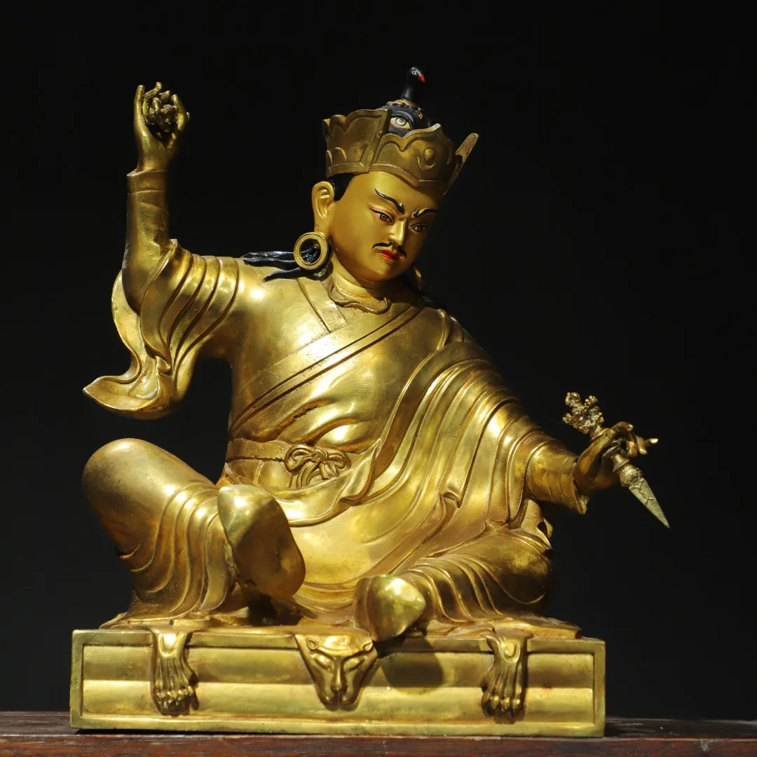 12-дюймовая коллекция тибетского храма старая бронза позолоченная роспись лицо