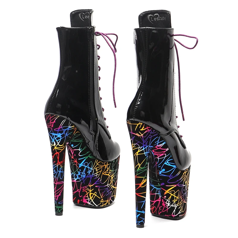 Leecabe  20CM/8Inch patent Upper two color mix  Platform Sandals  party High Heels Shoes Pole Dance boots