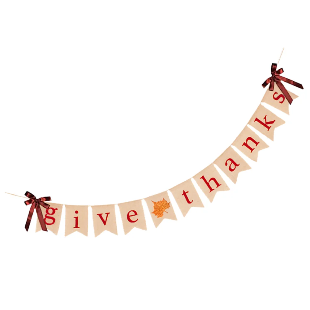 

Thanksgiving Banner Party Bunting Flag Burlap Day Mantel Fireplace Garland Autumn Decoration Wall Bar Signs Swallowtail Hanging