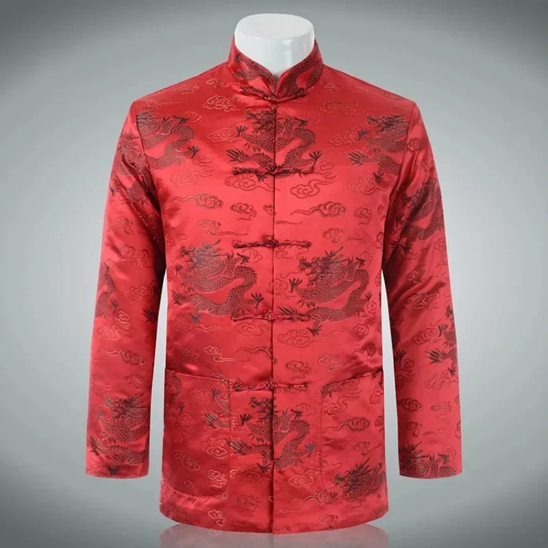 Костюм Тан пальто Goden Dragon для мужчин Cheongsam Китай традиционная шелковая вышивка