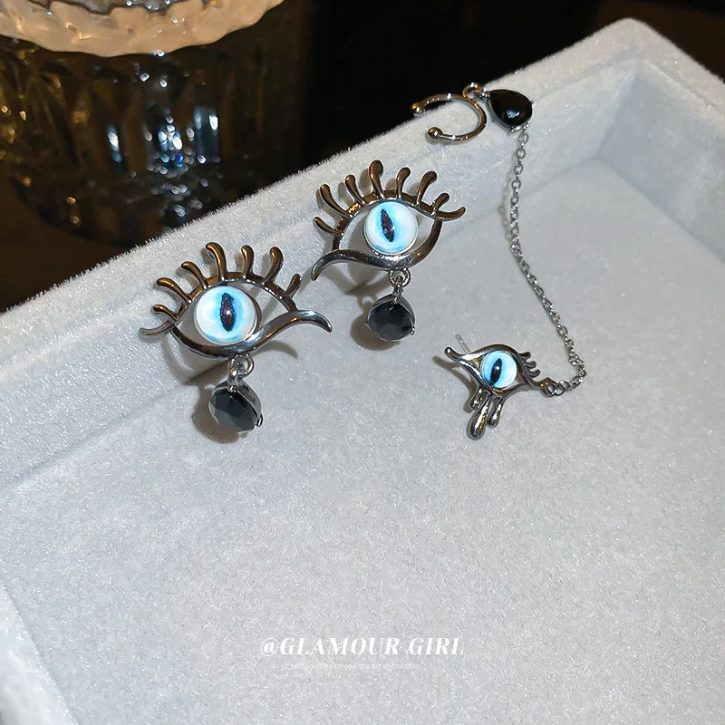 S925 Серебряные модные серьги-клипсы в виде глаз стразы, серьги для женщин и девушек, Простые индивидуальные геометрические серьги, ювелирные изделия, подарки