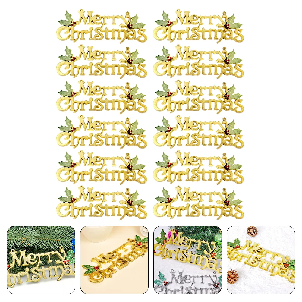 

12Pcs Christmas Scene Tag Decorations Plastic Letter Sign Pendants for Xmas