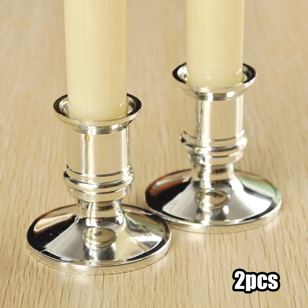 

2pcs Traditional Shape Taper Standard Candle Holders Silver/Gold Candlestick Electronic Candles Wedding Dinner Home Decor