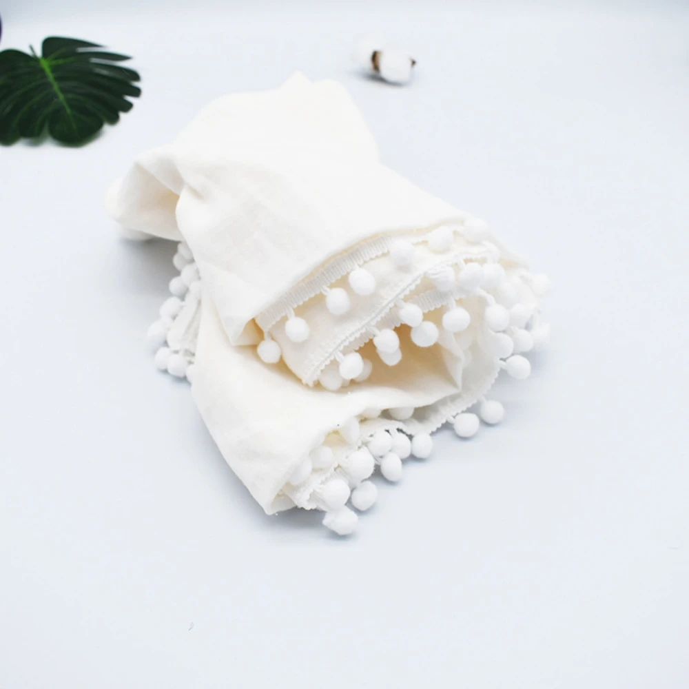 Newborn Baby Blanket With Ball Tassel Breathable Infant Swaddle Wrap Soft Photography Pros Cotton Yellow White Baby Crib Blanket images - 6