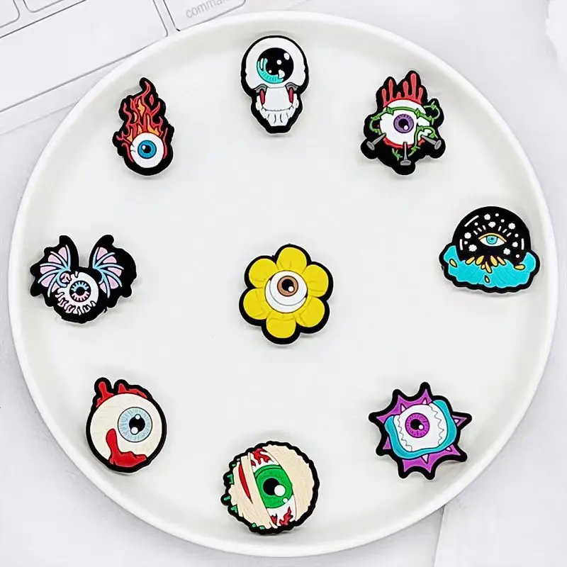 12pcs/set eyeball series shoe charms DIY Detachable sandals decorate Accessories Croc jibz charms，Sandals Slippers