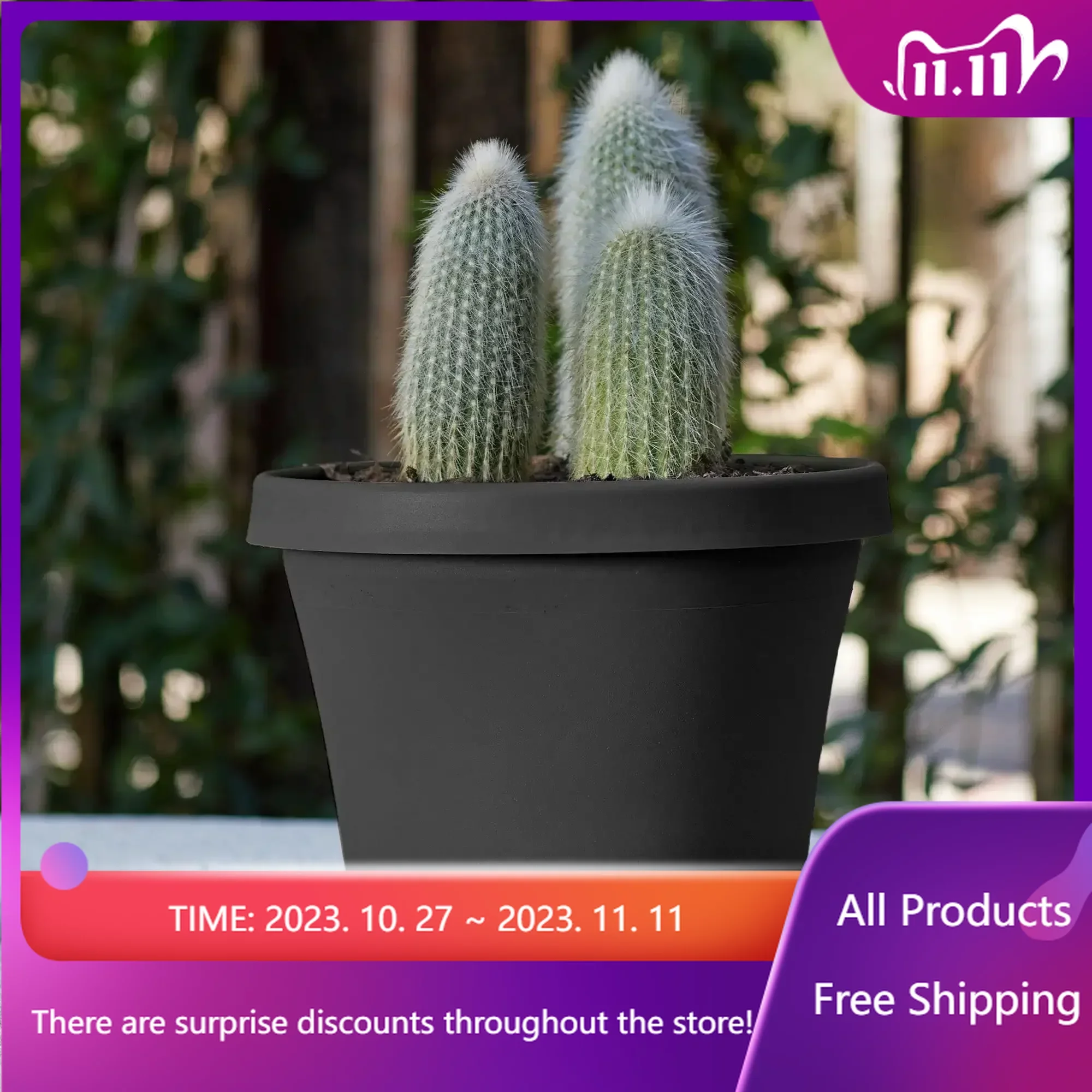 

Free Shipping Pot Planter: 12" - Black - Durable Resin Pot, for Indoor and Outdoor Use, Gardening, 3.5 Gallon Capacity, Saucer S