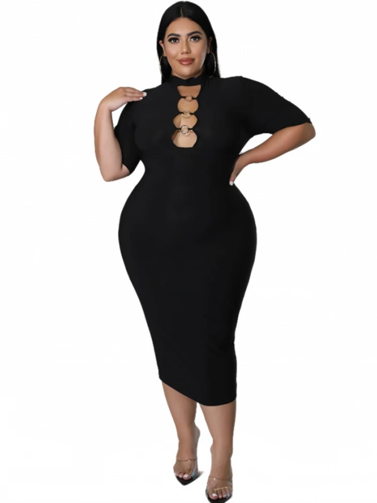

5XL Plus Size Dresses Women Hollow Out O Neck Short Sleeve Ropa Mujer 2022 Fashion Solid Street Style Sexy Oversize Long Dress