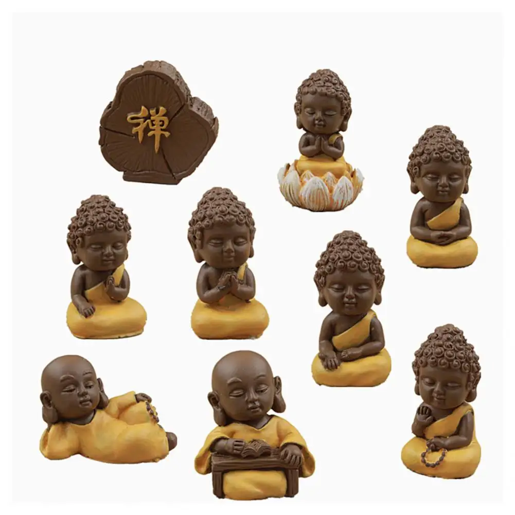 

Hand Painted 9Pcs/Set Premium Simulation Monk Buddha Model Resin Monk Model High Simulated for Car